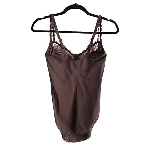 EMBROIDERED Lace Bodysuit Lingerie Brown Coral Pink XS - Picture 5 of 5